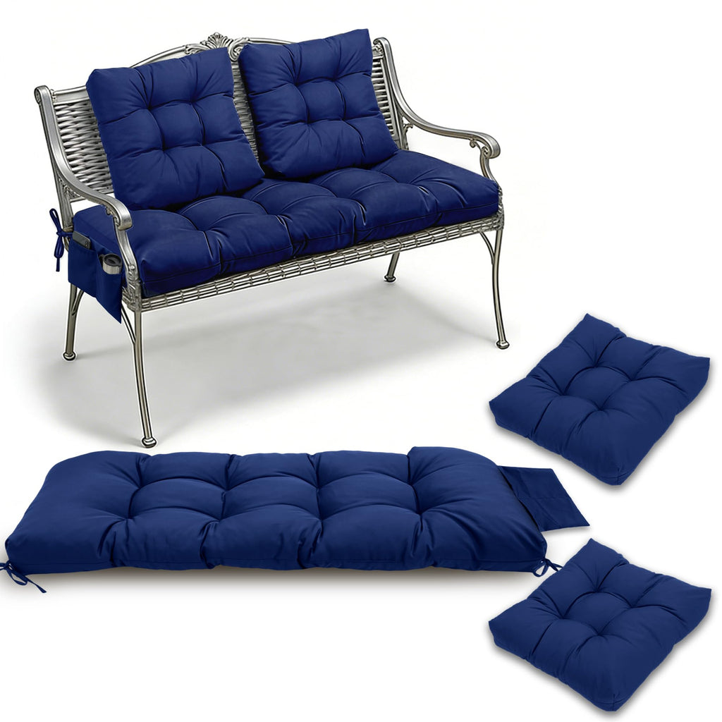 3 Pcs Wicker Chair Cushions Patio Loveseat Chaise Cushion Set - 1200D 47x19*4 Inch Waterproof Wicker Bench Cushions with 2 19x19x4 Inch Chair Cushions for Garden Porch Wicker Patio Furniture(Navy) Retail $49.00