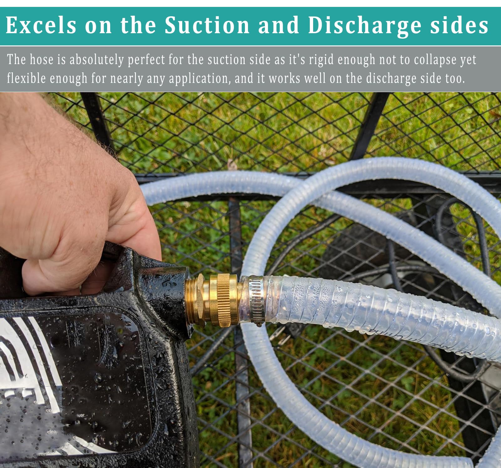 Clear Wire Reinforced Suction Hose 2” ID × 2-5/16” OD - 10ft Heavy Duty Flexible PVC Spiral Steel Wire Pipe High Pressure Vacuum Vinyl Tubing for Drawing Water Oil Powder (10 ft, 2" ID)