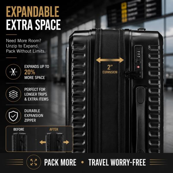 3-Piece Expandable Luggage Set with 20-Inch Front Opening Hardside Suitcase and TSA Lock