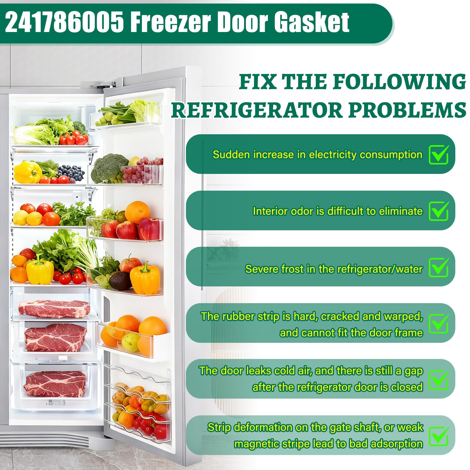 Grey Refrigerator Fresh Food Door Gasket Seal 241786005 241786013 for Frigidaire Kenmore