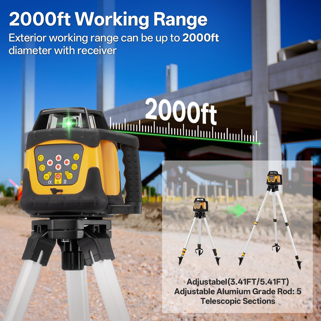Green Self-Leveling Rotary Laser 2000ft Range IP66