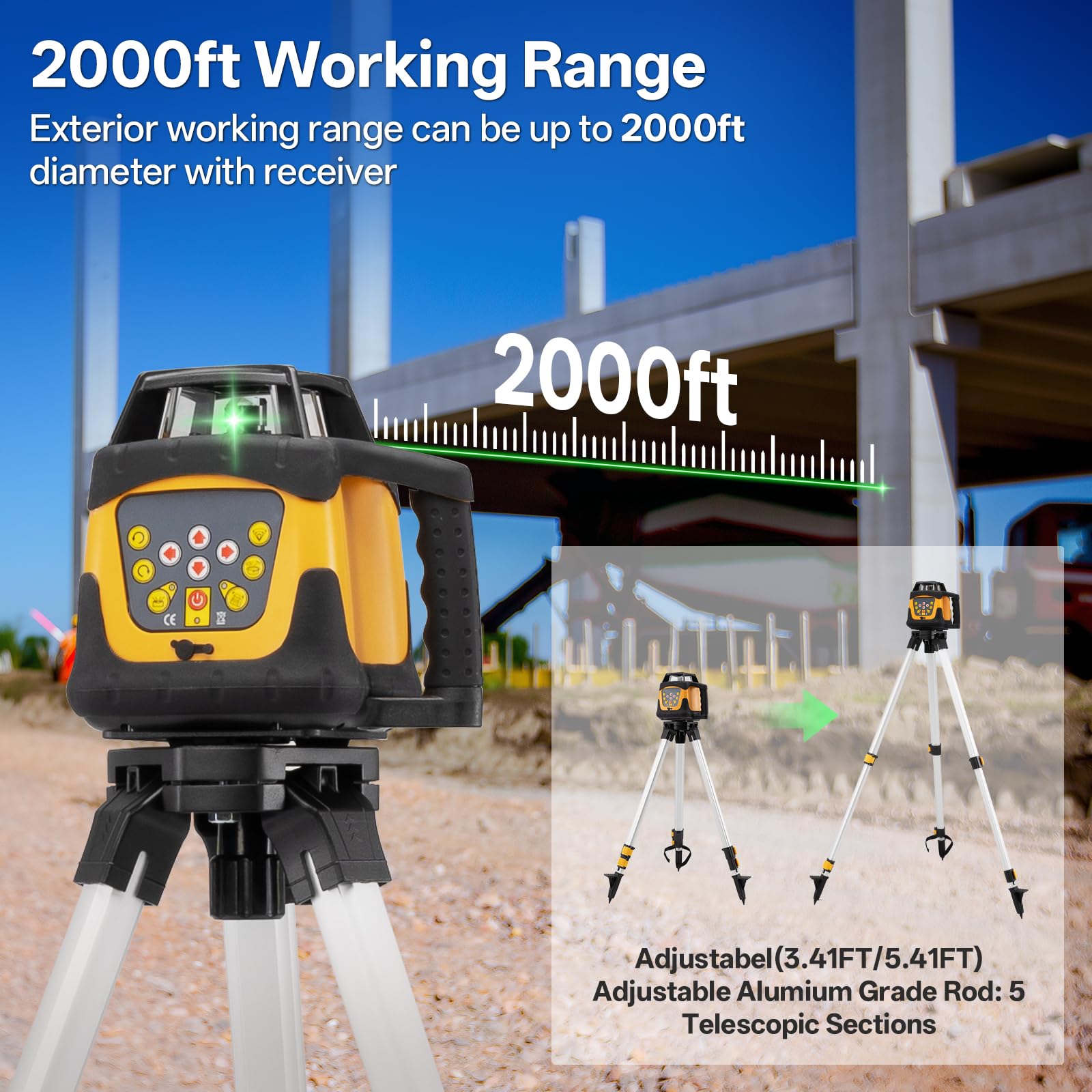 Green Self-Leveling Rotary Laser 2000ft Range IP66