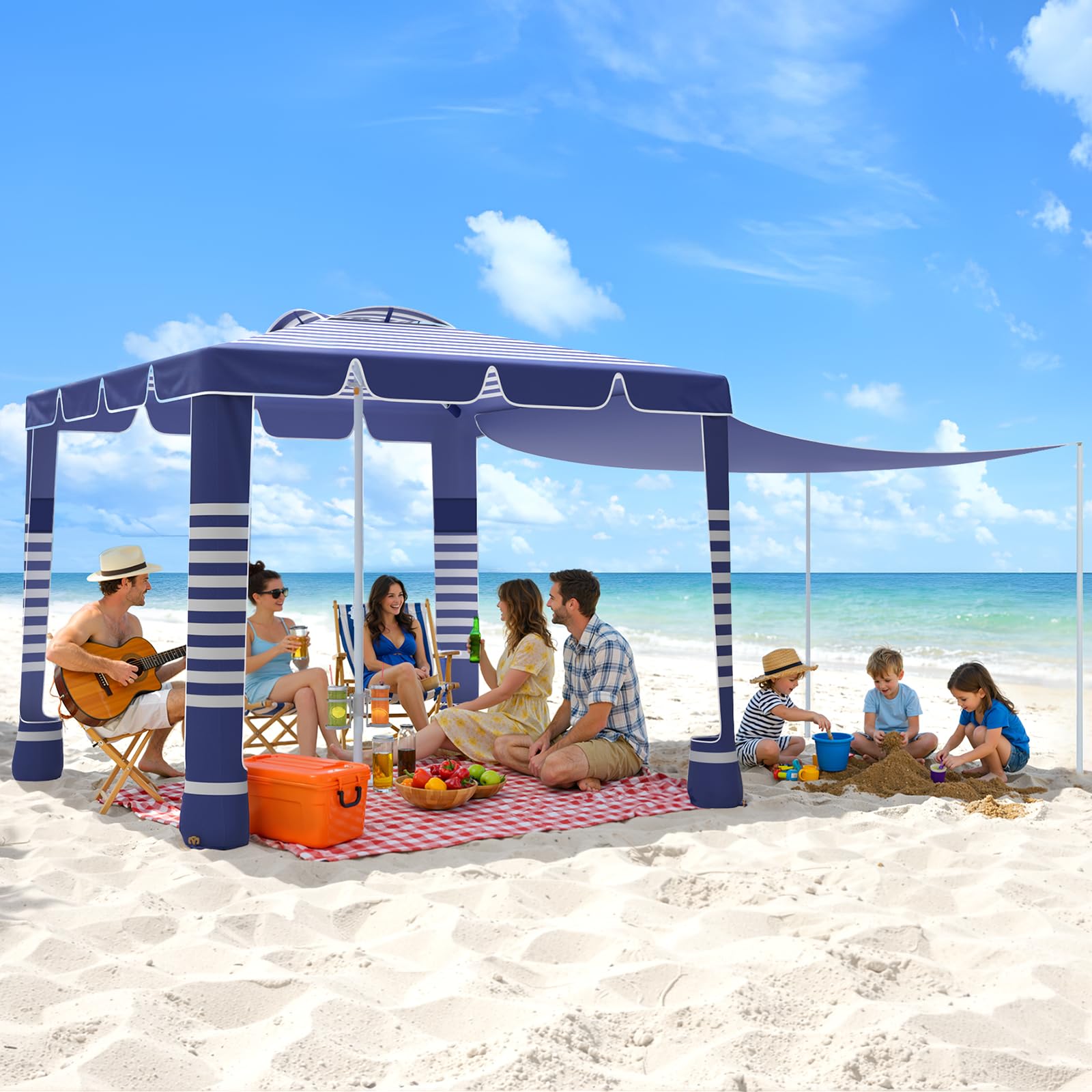Sq. Ft. Beach Cabana Sun Shade Tent UPF 50 Protection Navy Stripes