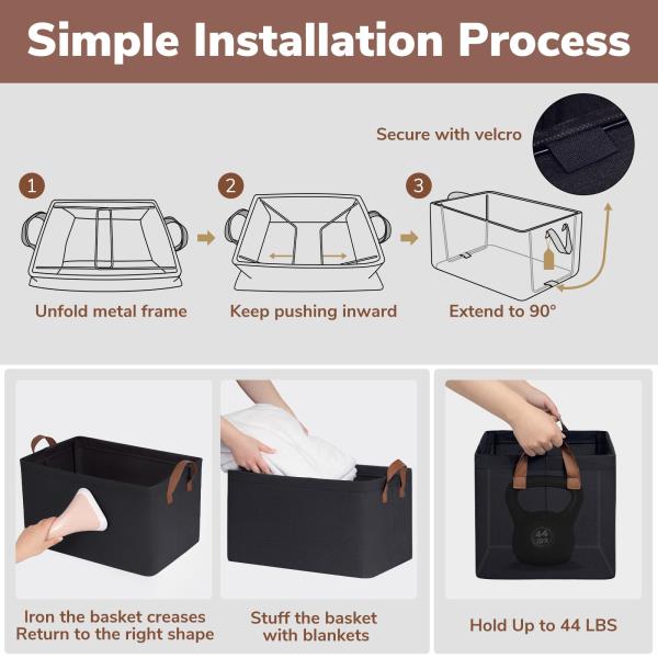 L Extra Large Fabric Storage Bins for Shelves 19 L x 13 W x 11 H Black 2-Pack