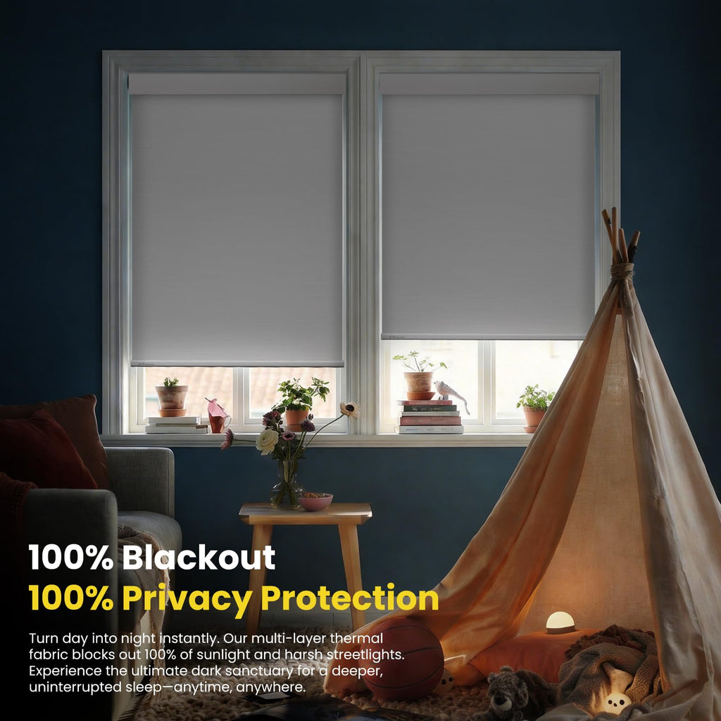Motorized No Drill Automatic Blackout Roller Shades 34.75 x 72 White $66.75