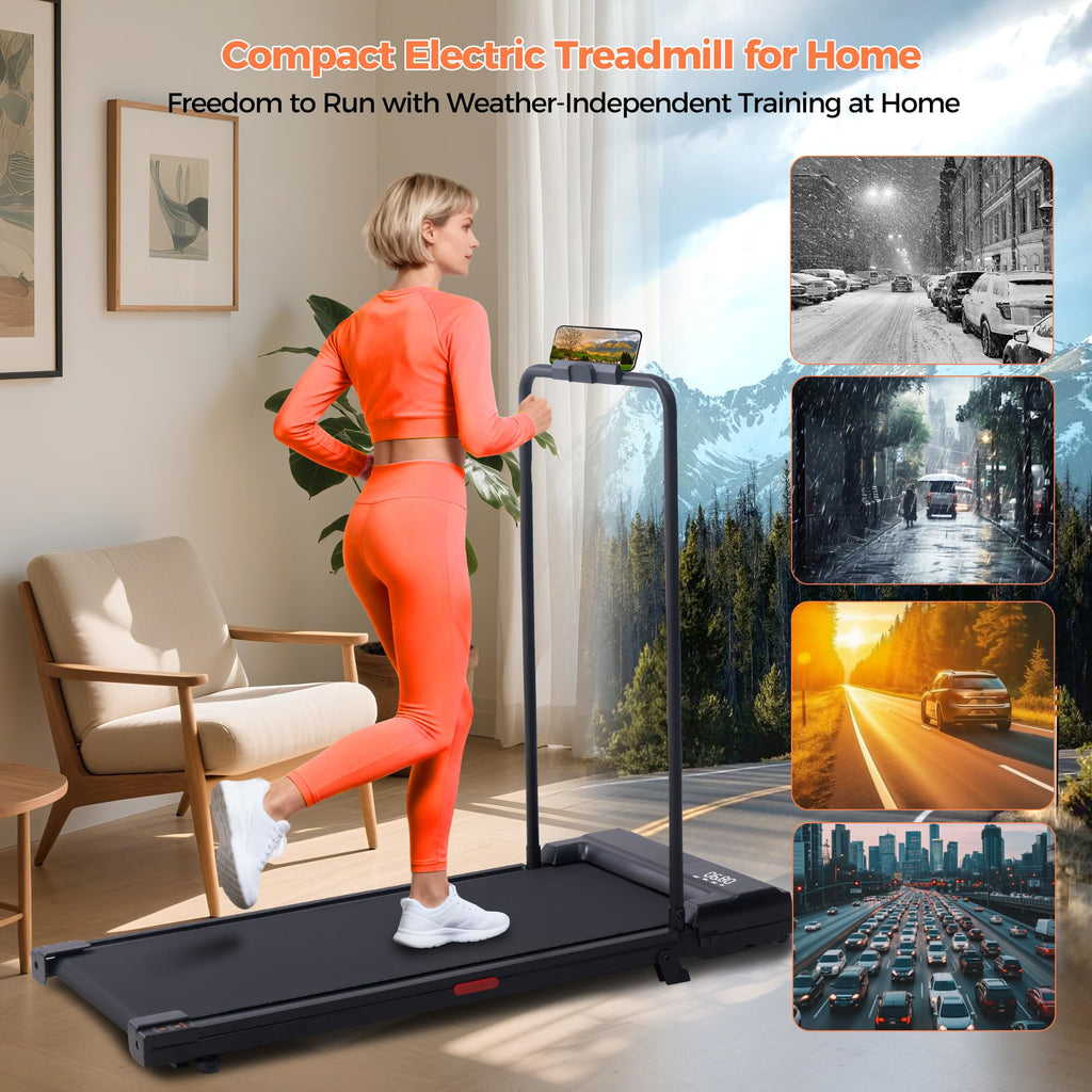 Black Portable Under Desk Walking Pad Treadmill with Handles 3.0HP 0.6-7.6MPH 350LB Capacity