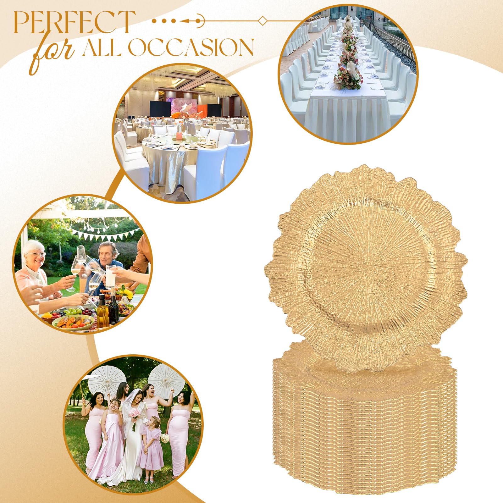 Pcs Gold Charger Plates 13 Inch Round Plastic Reusable with Reef Ruffled Rim