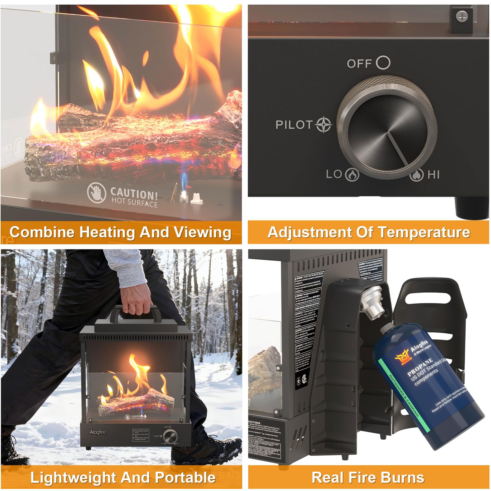 Portable Tabletop Propane Gas Fire Pit 8200 BTU Black