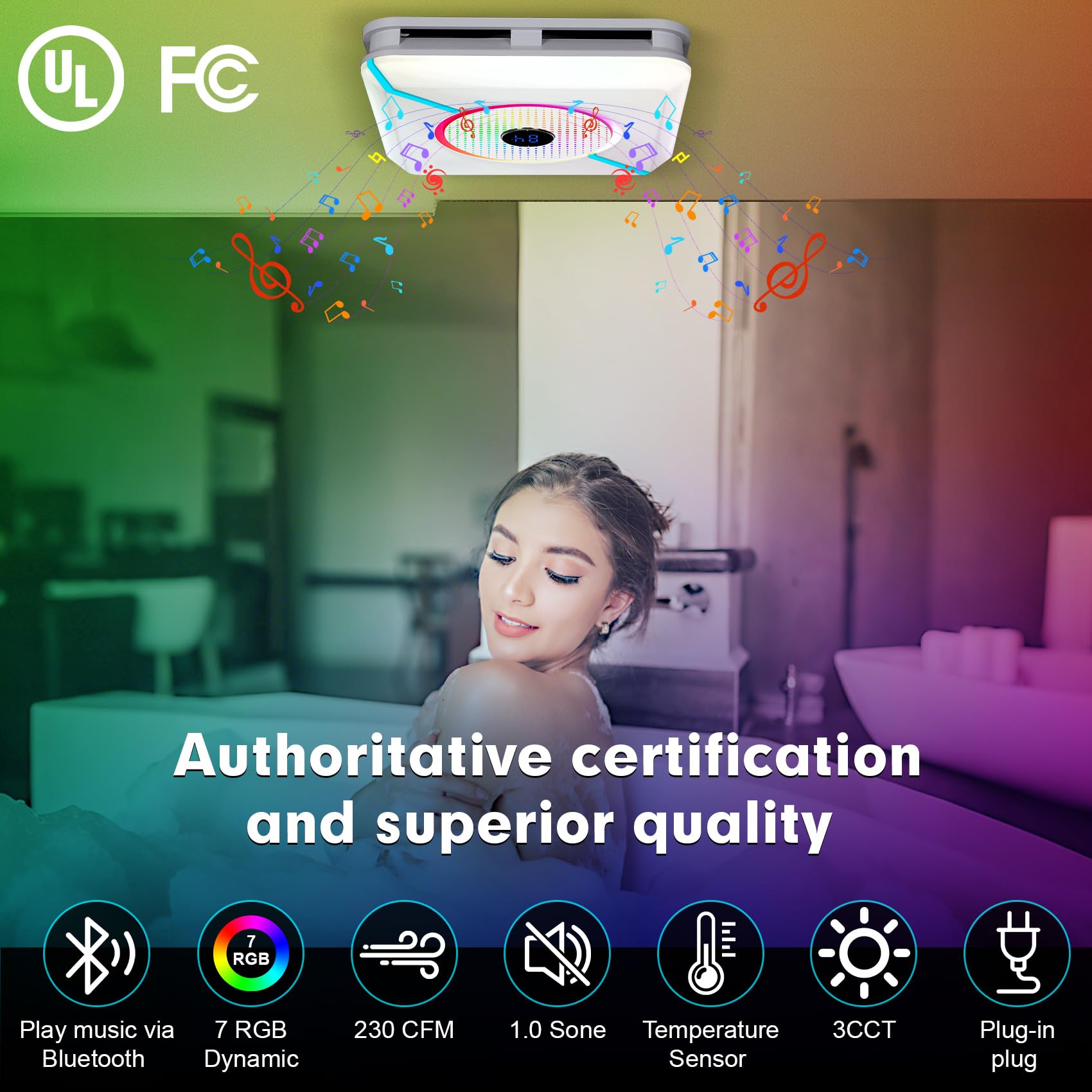 Open-Box New Chaoos weneoo 230 CFM Quiet Bluetooth Bathroom Exhaust Fan with RGB LED Light