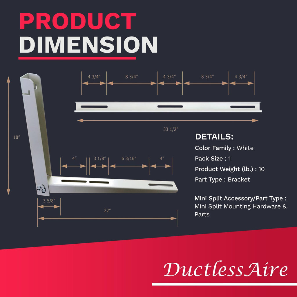 DuctlessAire Outdoor Wall Bracket - Mini Split Mounting Bracket - Ductless Air Conditioner Wall Mount - Mini Split AC/Heating System Accessories for Window AC, HVAC, Heat Pump & More (9000-36000 BTU) Retail $32.00