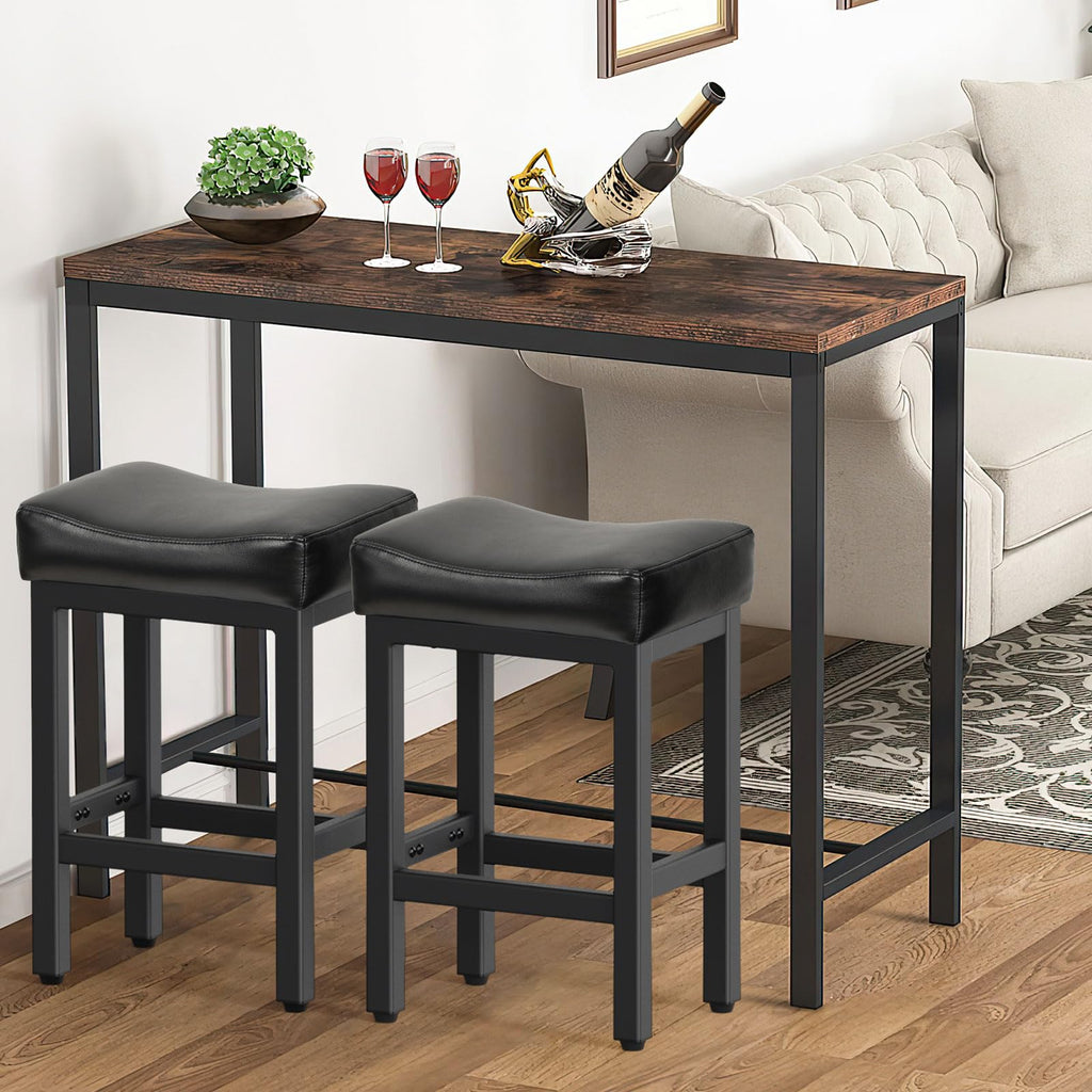 Open-Box New Raynesys Set of 3 24 All Black Saddle Seat Counter Height Barstools