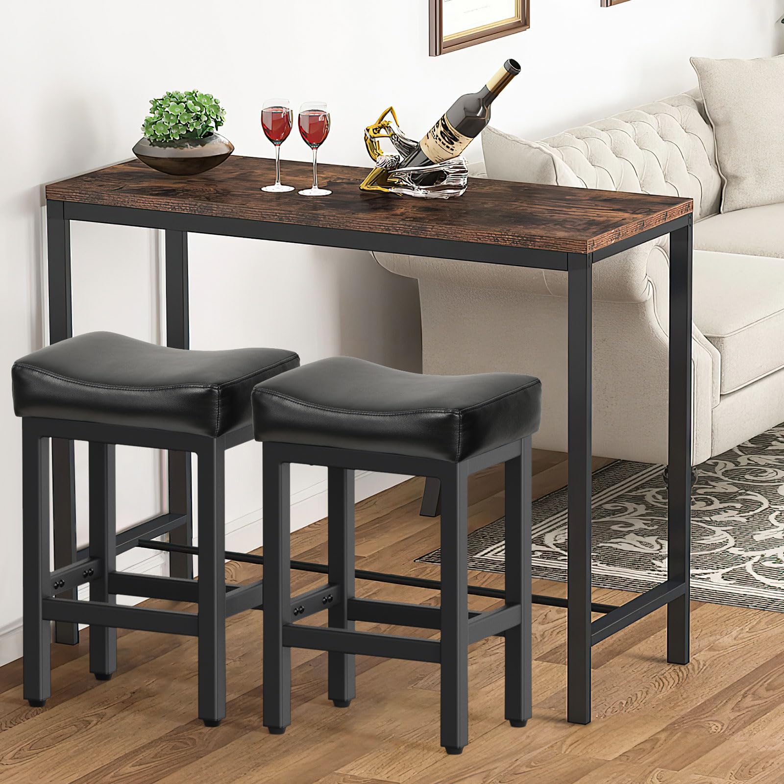 Open-Box New Raynesys Set of 3 24 All Black Saddle Seat Counter Height Barstools