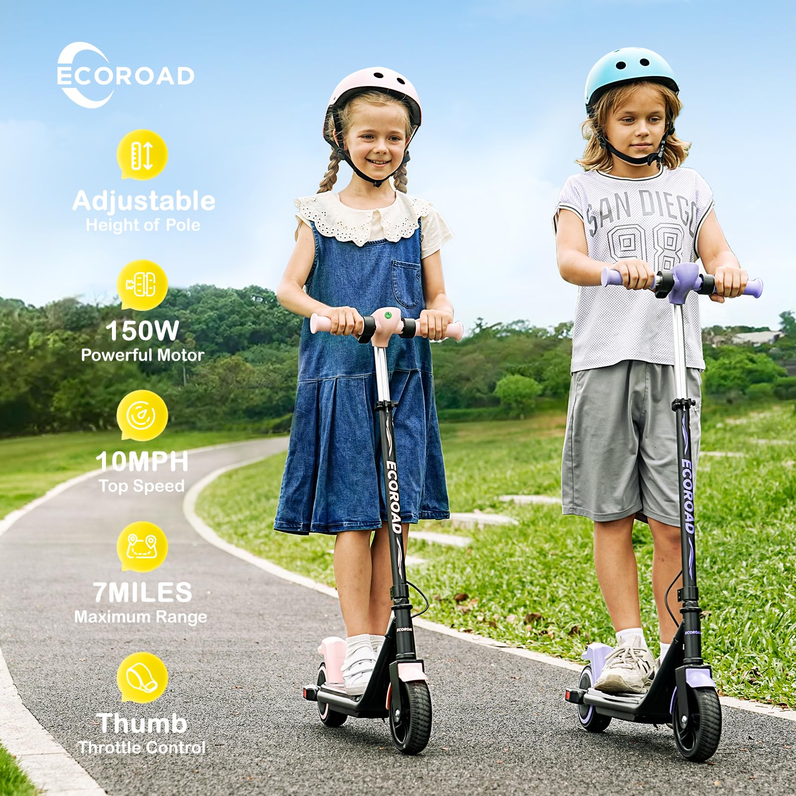 Kids Electric Scooter Black Adjustable Height LED Lights