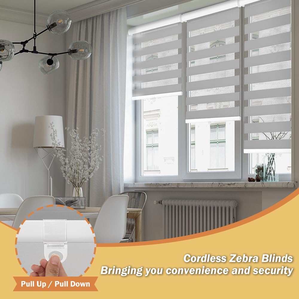 OUDUCK Cordless Zebra Blinds for Windows, 32" W x 72" H Zebra Roller Shades with Valance Free Stop Zebra Roller Shades, Light Control Window Treatments Dual Layer Sheer Blinds for Day and Night, Grey Retail $30.00
