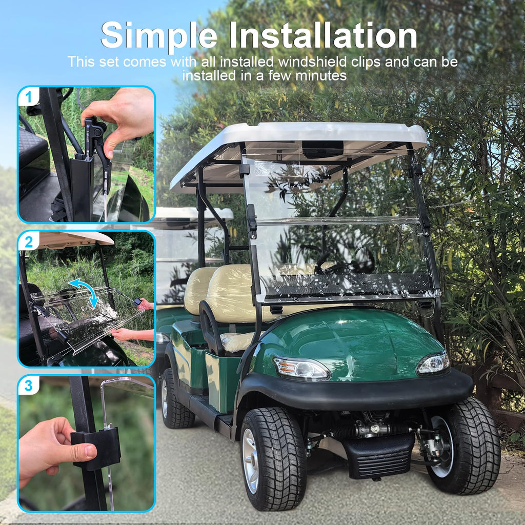 Golf Cart Windshield for Club Car PrecedentTempoOnward 5MM PC 37.6W x 33.2H Clear $81.75