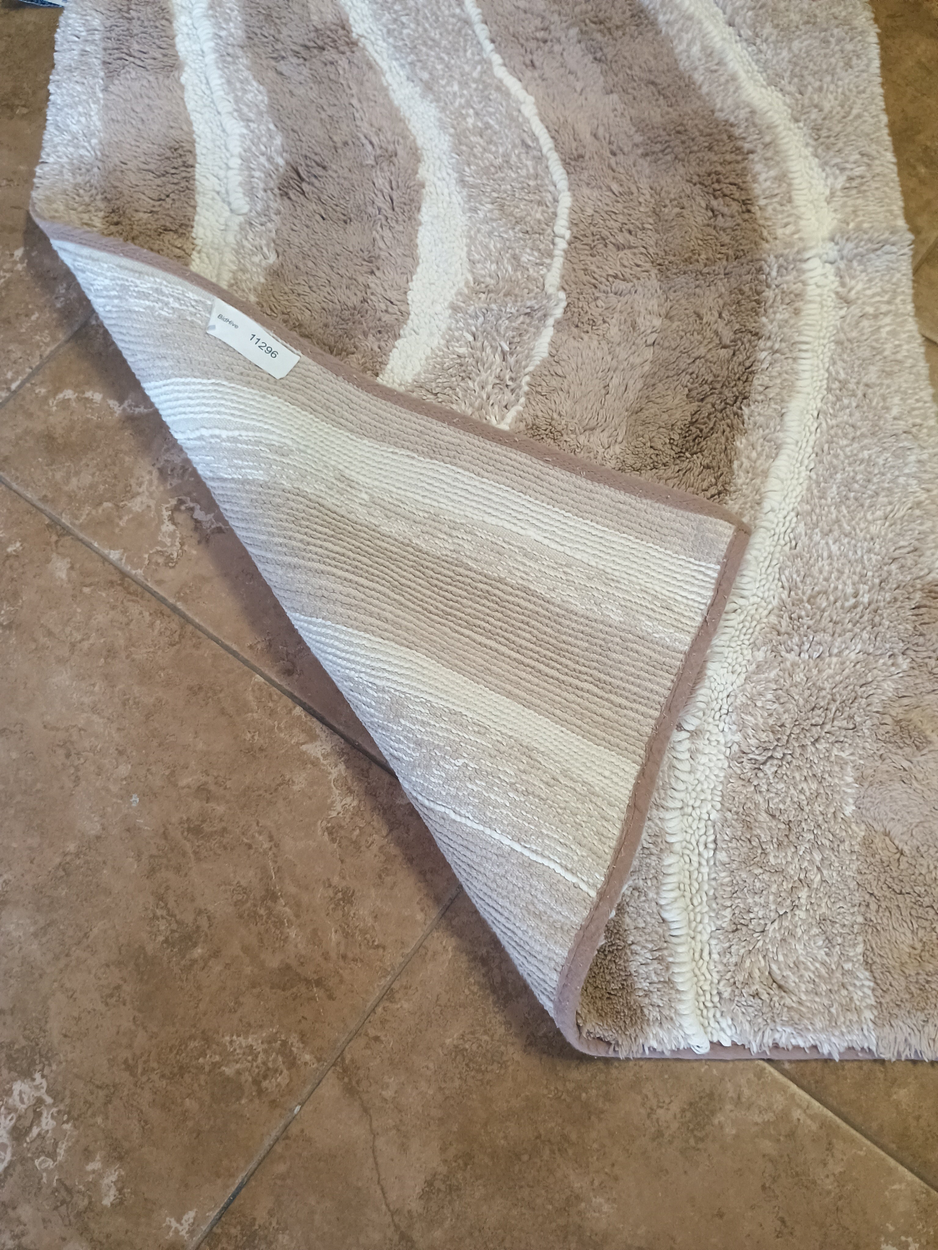 Plush Striped Bath Rug Mat - Tan  Cream