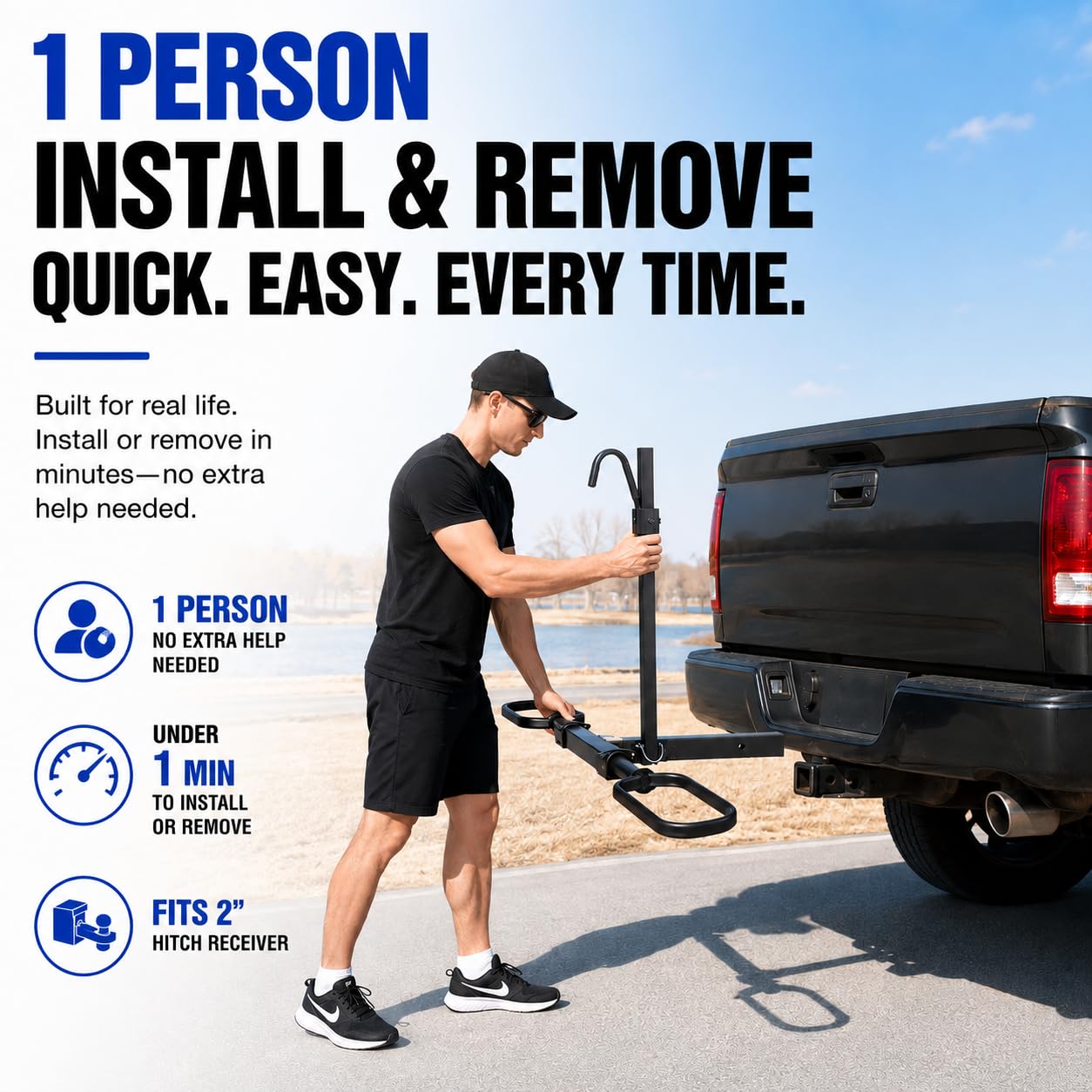 Platform Bike Rack for 2 Hitch Fits 1 E-Bike or Fat Tire Bike 120 lbs Capacity Black $194.25