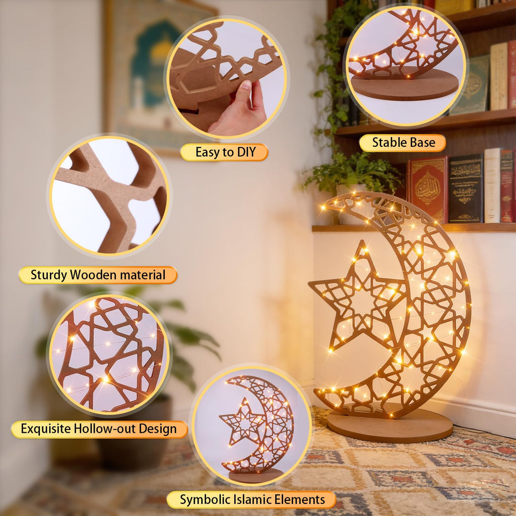 Open-Box New Eforcase JZ-T-Z01408A 28 Light-up Wooden Moon Star Eid Table Decor