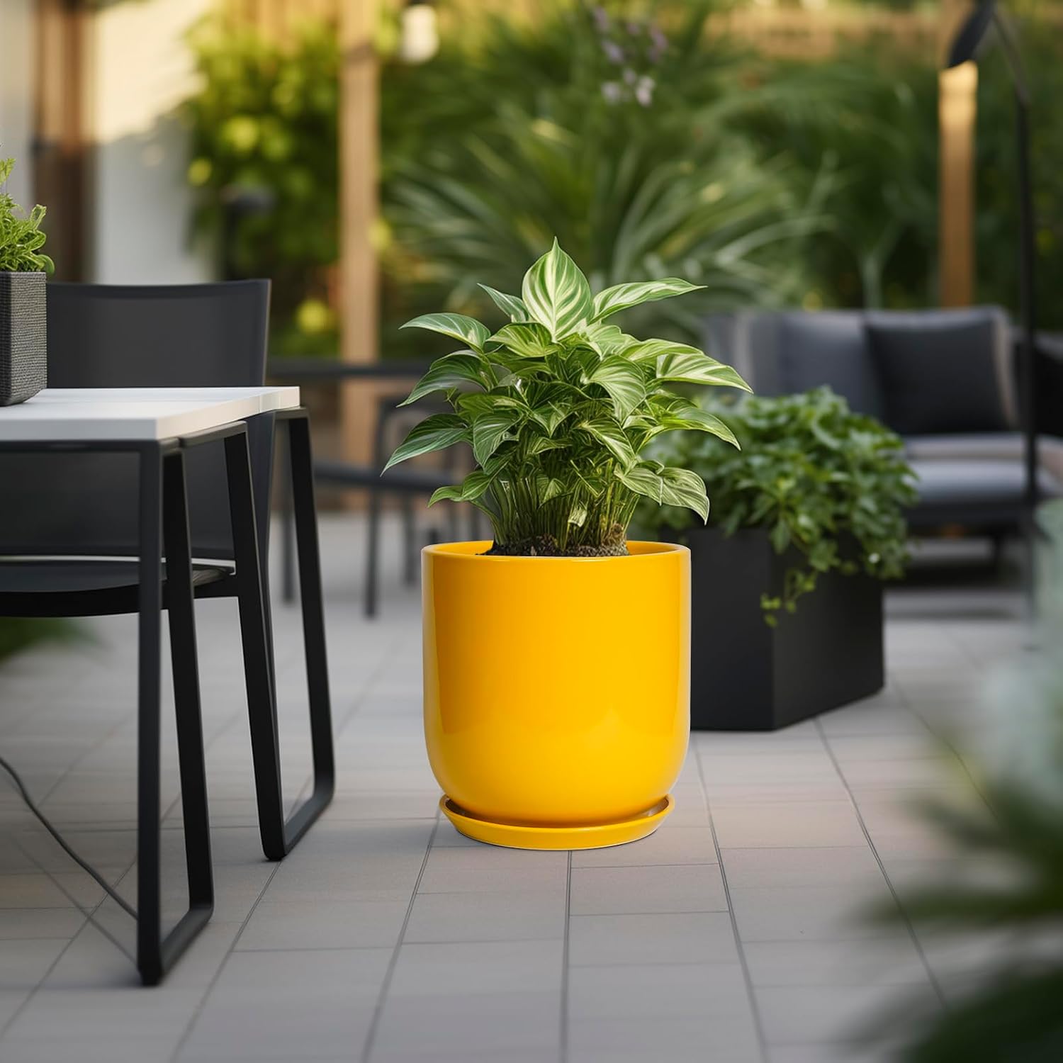Bright Yellow 12 Inch Ceramic Plant Pot with Drainage Hole Retail $109.00