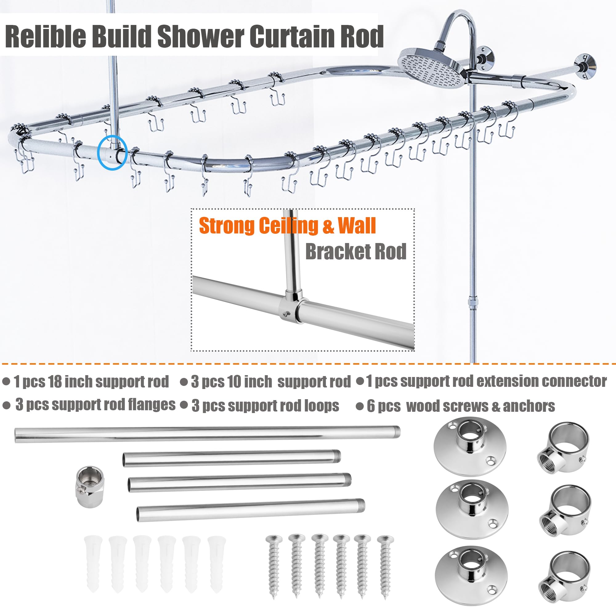 Clawfoot Tub Add-On Shower Kit with Faucet  48x27in Rectangular Rod - Chrome Plated