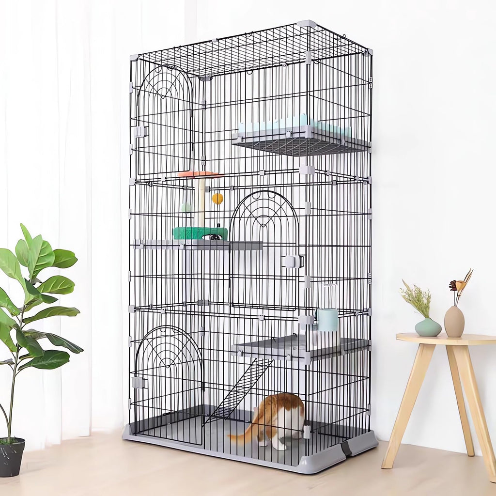 JaxSteam Cat Cage 3-Tier Indoor Cat Enclosure with Widen Bottom Buckle & Reinforced Locking Clamps DlY Cat Playpen for 2-3 Cats & Small Pets,30" Lx 20" W X 52.5" H (Grey, Three-Tier52.5") Retail $109.00