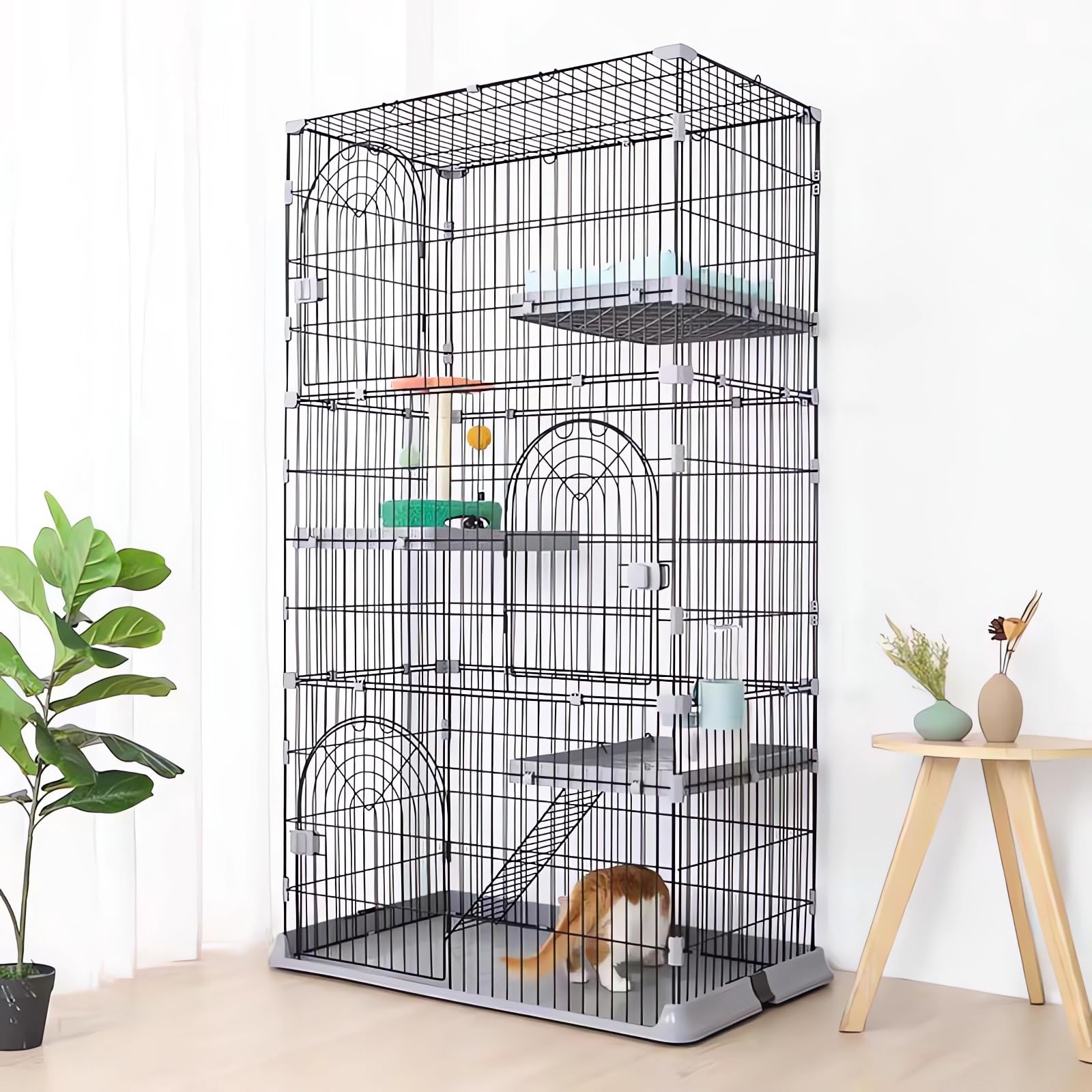 JaxSteam Cat Cage 3-Tier Indoor Cat Enclosure with Widen Bottom Buckle & Reinforced Locking Clamps DlY Cat Playpen for 2-3 Cats & Small Pets,30" Lx 20" W X 52.5" H (Grey, Three-Tier52.5") Retail $109.00