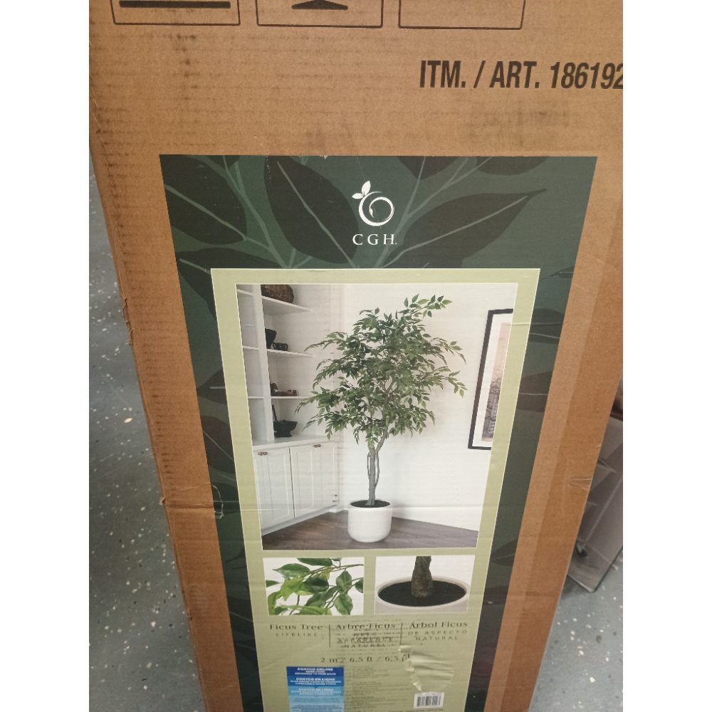 Artificial Ficus Tree 6.5 ft Tall Green with White Pot