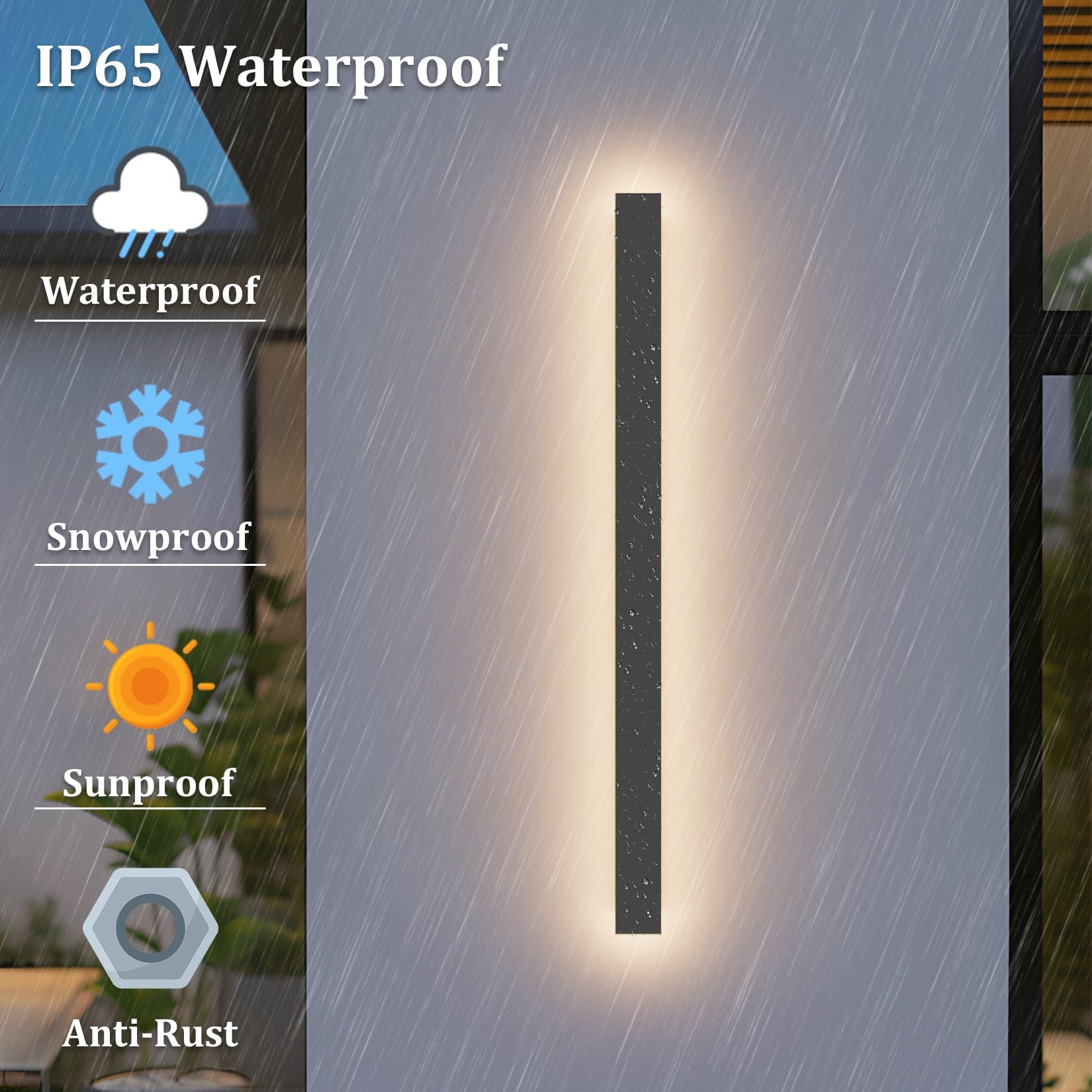 Black 2-Pack 31.5 24W IP65 Waterproof 3000K Outdoor LED Wall Lights