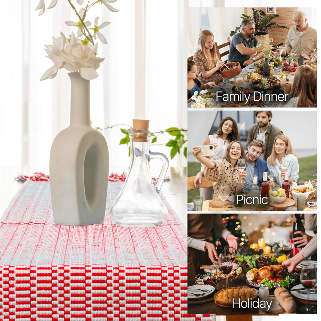 White Scarlet Red Farmhouse Woven Table Runner 104 Inch Retail $29.00