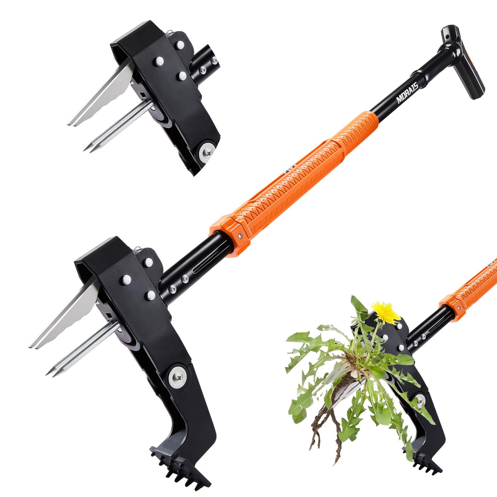 MORAIS Weed Puller Tool, Stand Up Weed Puller Heavy Duty Garden Tool with 4-Claw Steel Head, 39"-46" Retractable Handle & Easy-Eject Mechanism, Easily Remove Weeds Without Bending, or Kneeling Retail $29.00