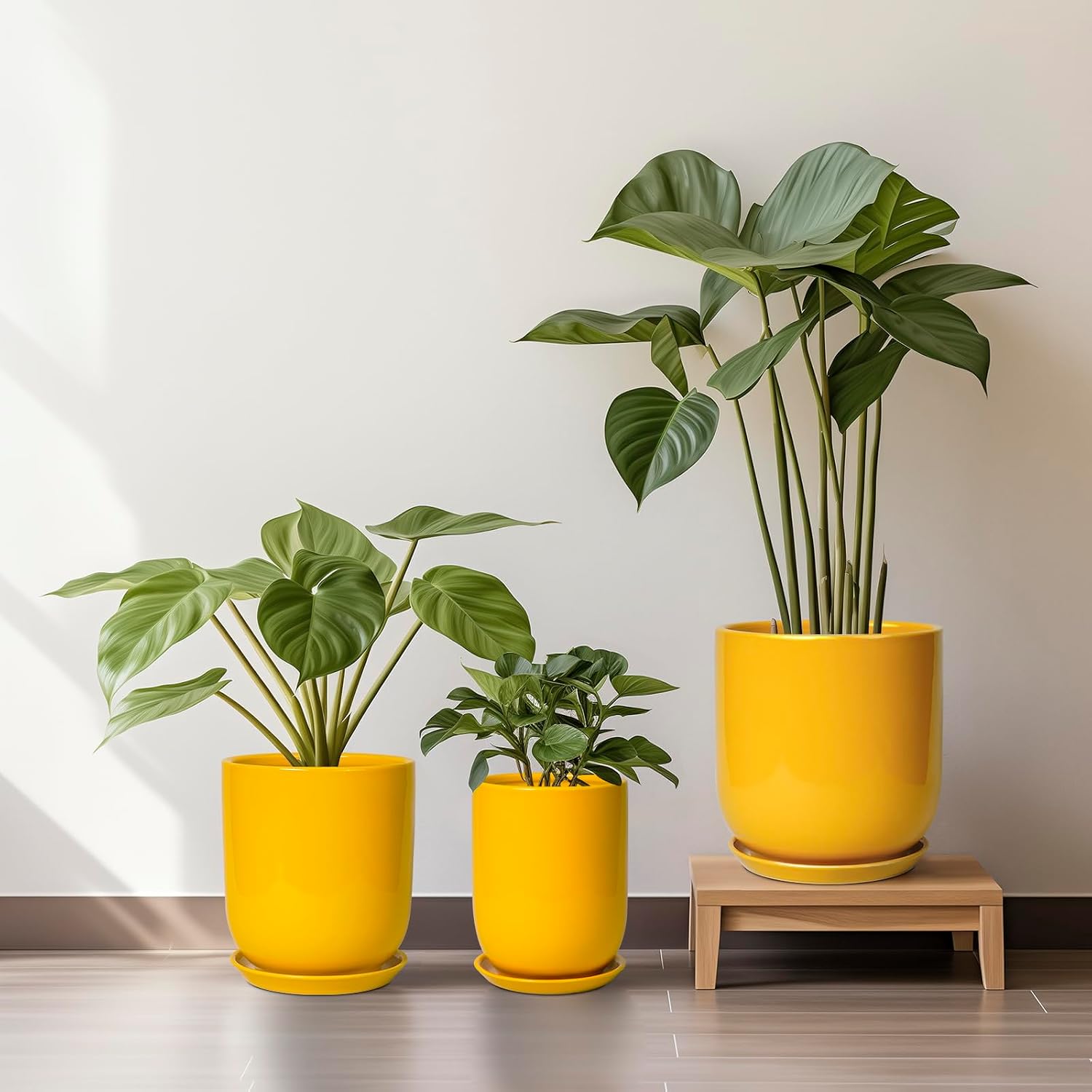 Bright Yellow 12 Inch Ceramic Plant Pot with Drainage Hole Retail $109.00