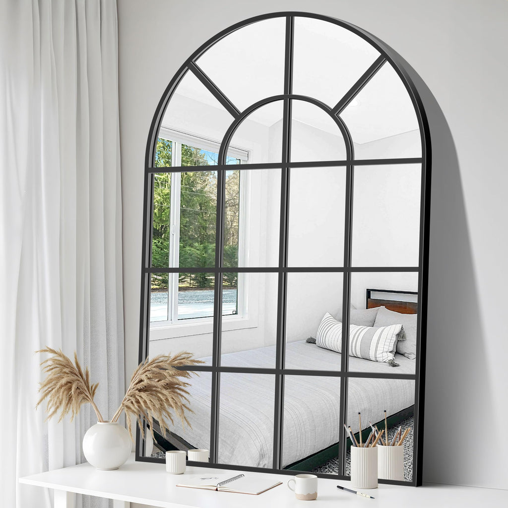 New GLASHOM 30x48 Black Arched Window Pane Wall Mirror Retail $149.00