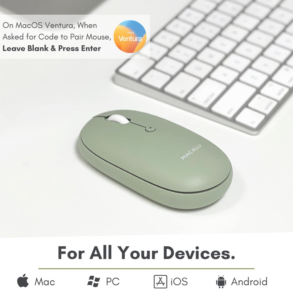 Open-Box New Macally Green Wireless Bluetooth Quiet Click Rechargeable Mouse Retail $29.00