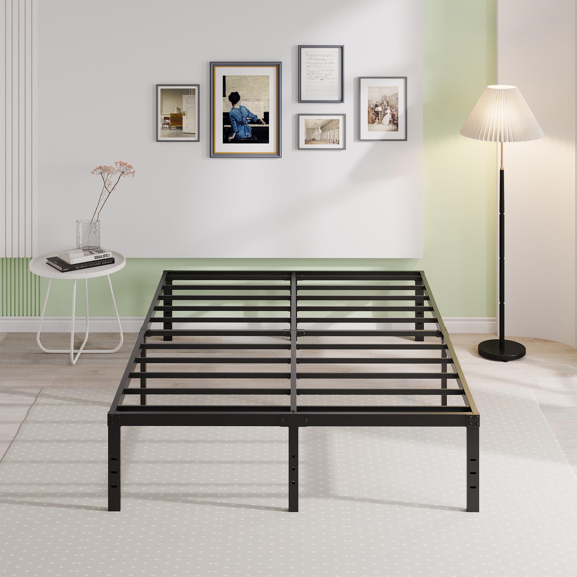 Queen 18 Inch Heavy Duty Black Metal Platform Bed Frame with Storage No Box Spring Needed