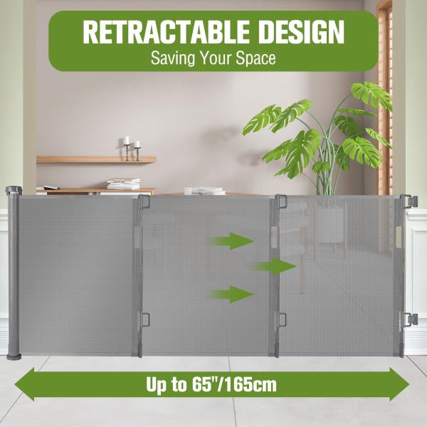 Wide Retractable Gate for Kids or Pets IndoorOutdoor Gray