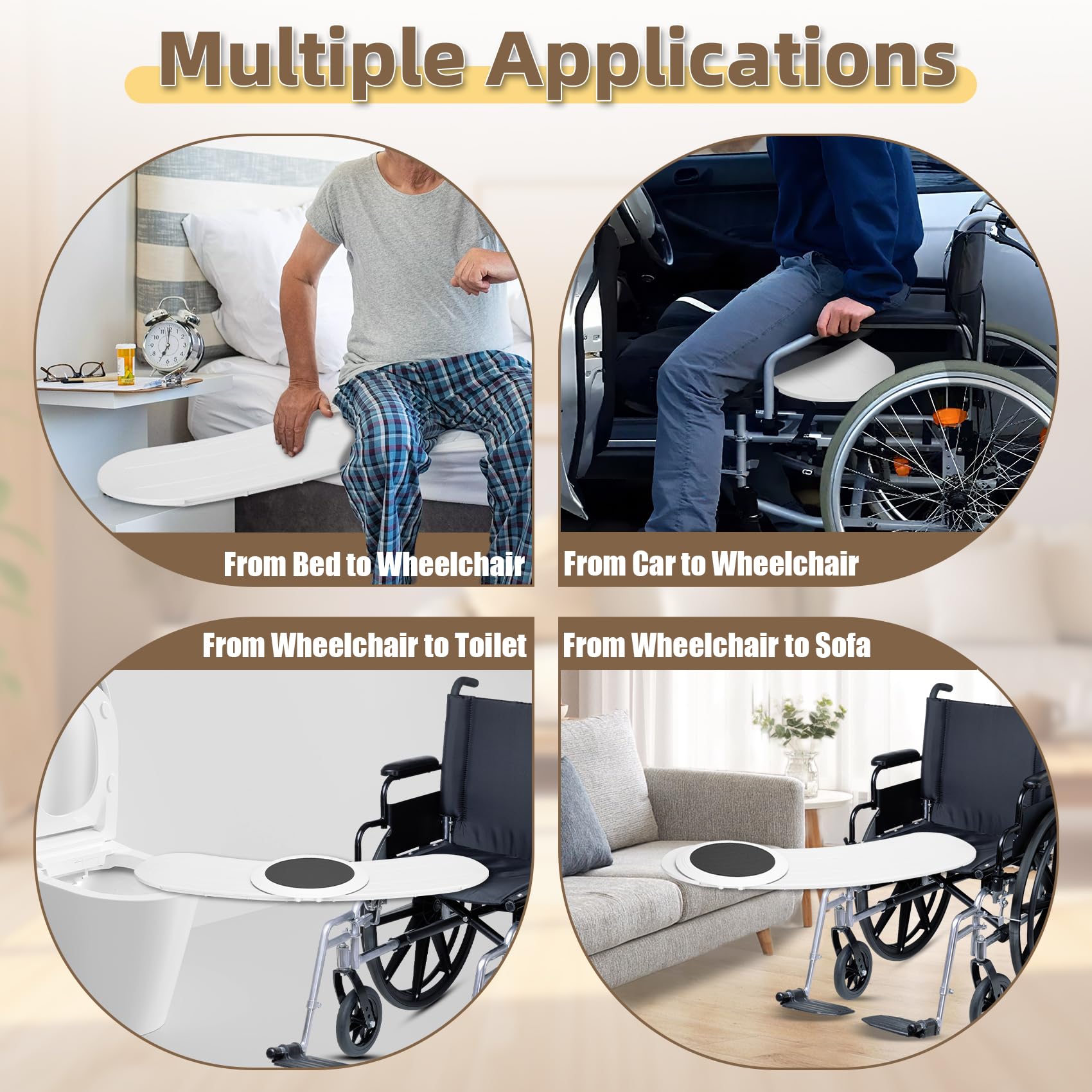 Heavy-Duty Slide Transfer Board with 360 Rotating Turntable for Seniors 35.4