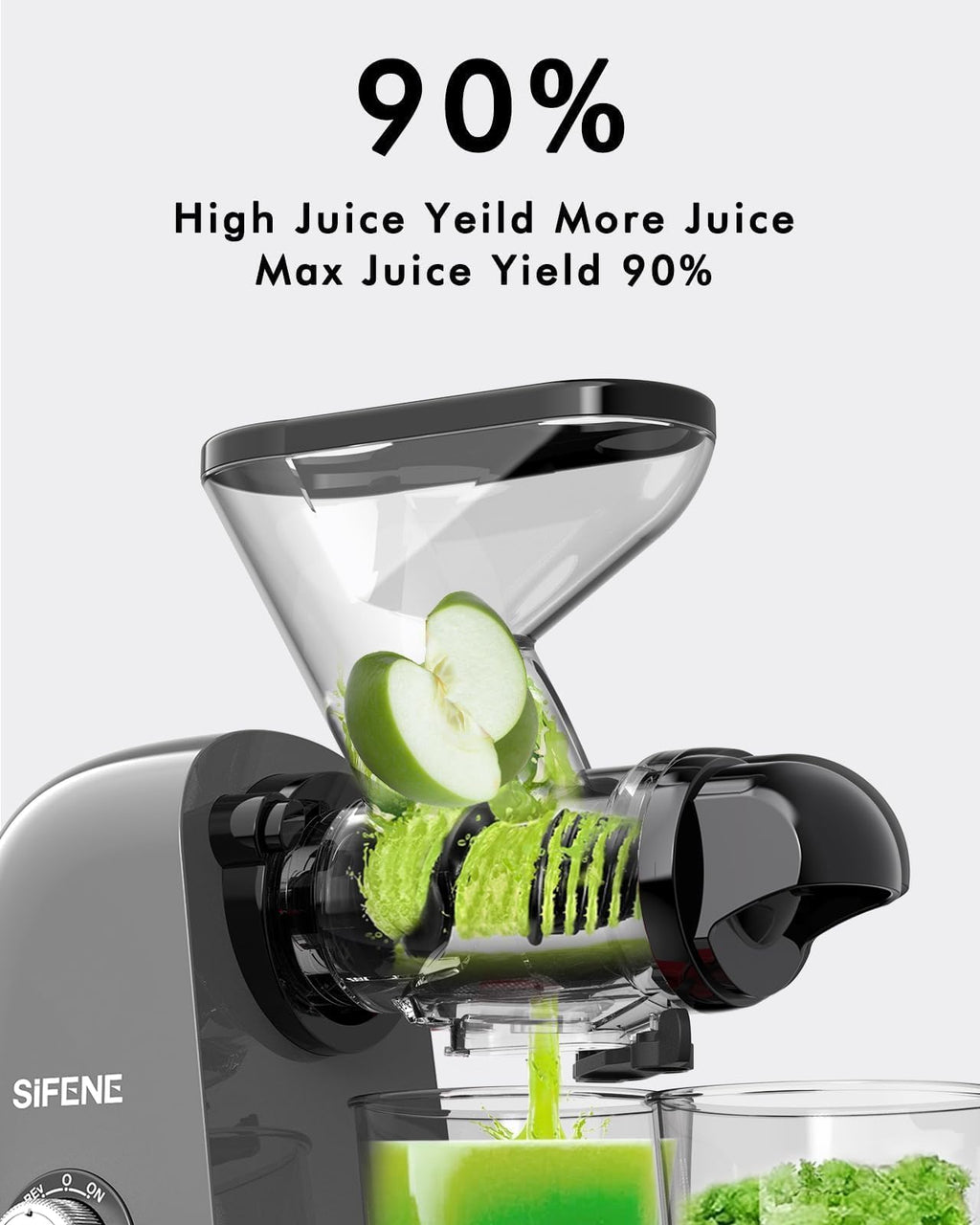 Gray Electric Single Auger Masticating Juicer Compact Slow with Dual Feed Chute for Fruits  Vegetables