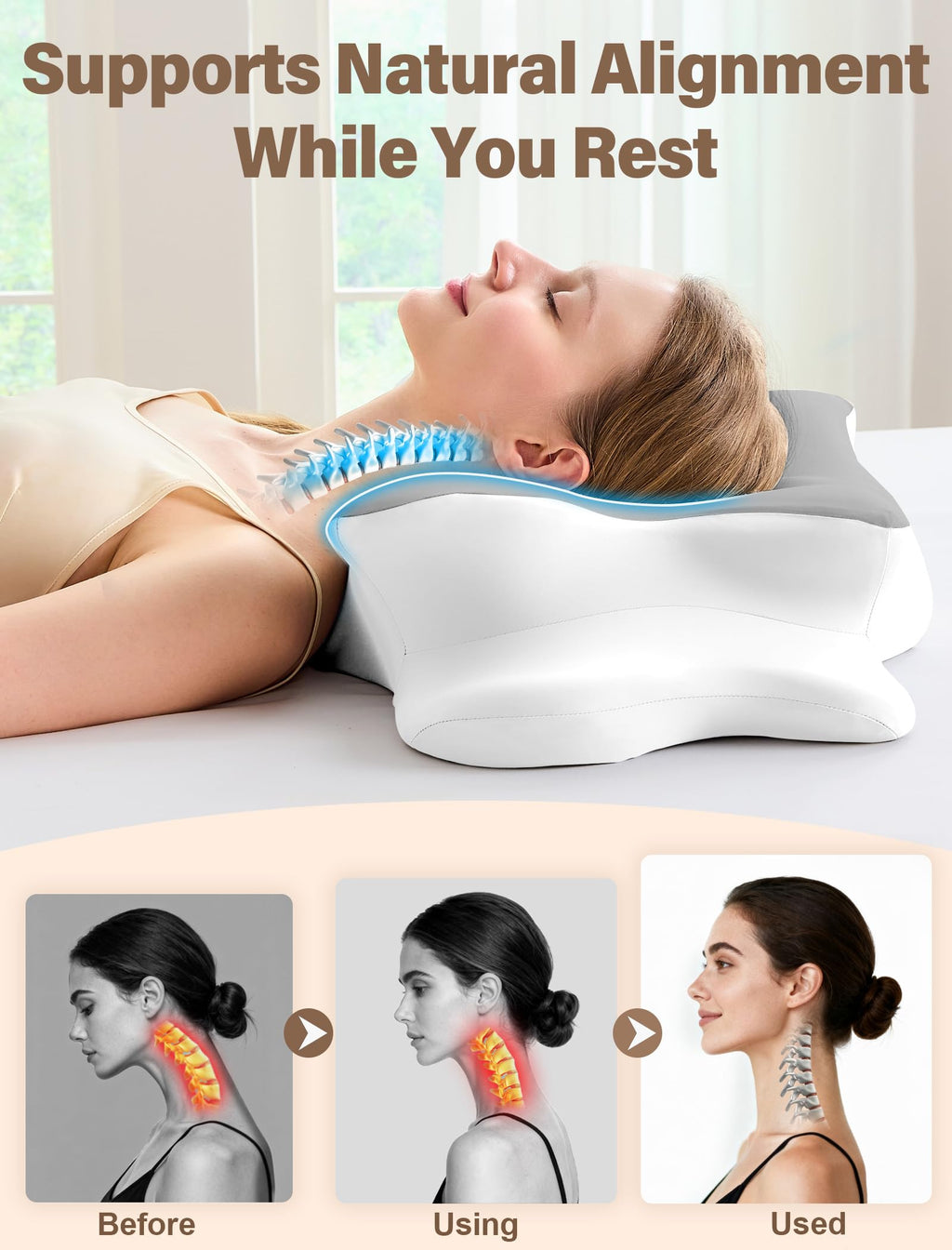 As-Is New VJASD Ergonomic Memory Foam Cervical Neck Pillow - Grey Retail $39.00