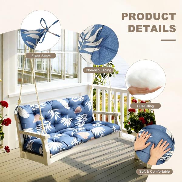 Waterproof Porch Swing Cushion with Backrest 2-3 Seater Thickened Bench Cushion Tropical Leaf 47x40