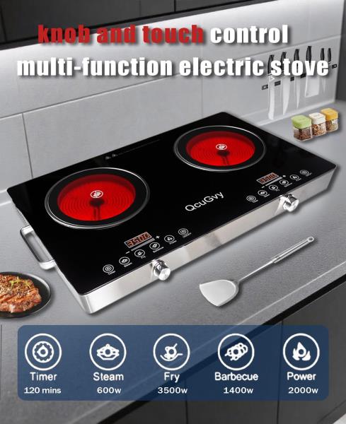 Portable Infrared 2 Burner 3500W Electric Cooktop with Touch Control and 2 Hour Timer