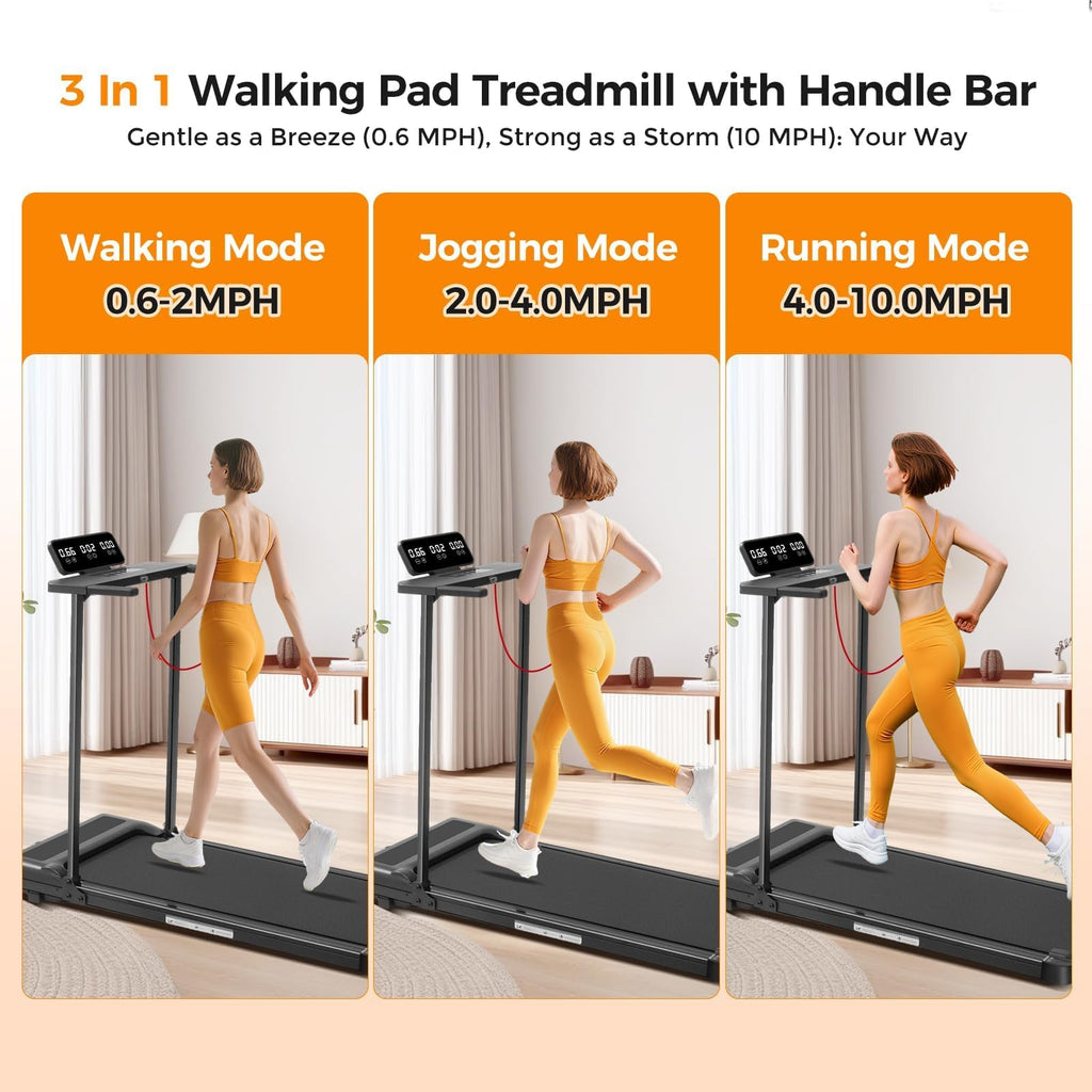 Black Walking Pad Treadmill with Handle Bar  Big Screen 3.5HP Electric 0.6-10MPH 400LBS Retail $139.00