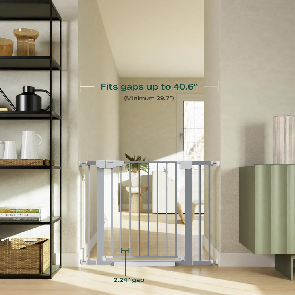 Auto-Close Walk-Thru Baby Pet Gate PressureHardware Mounted 29.7-40.6in Wide Gray