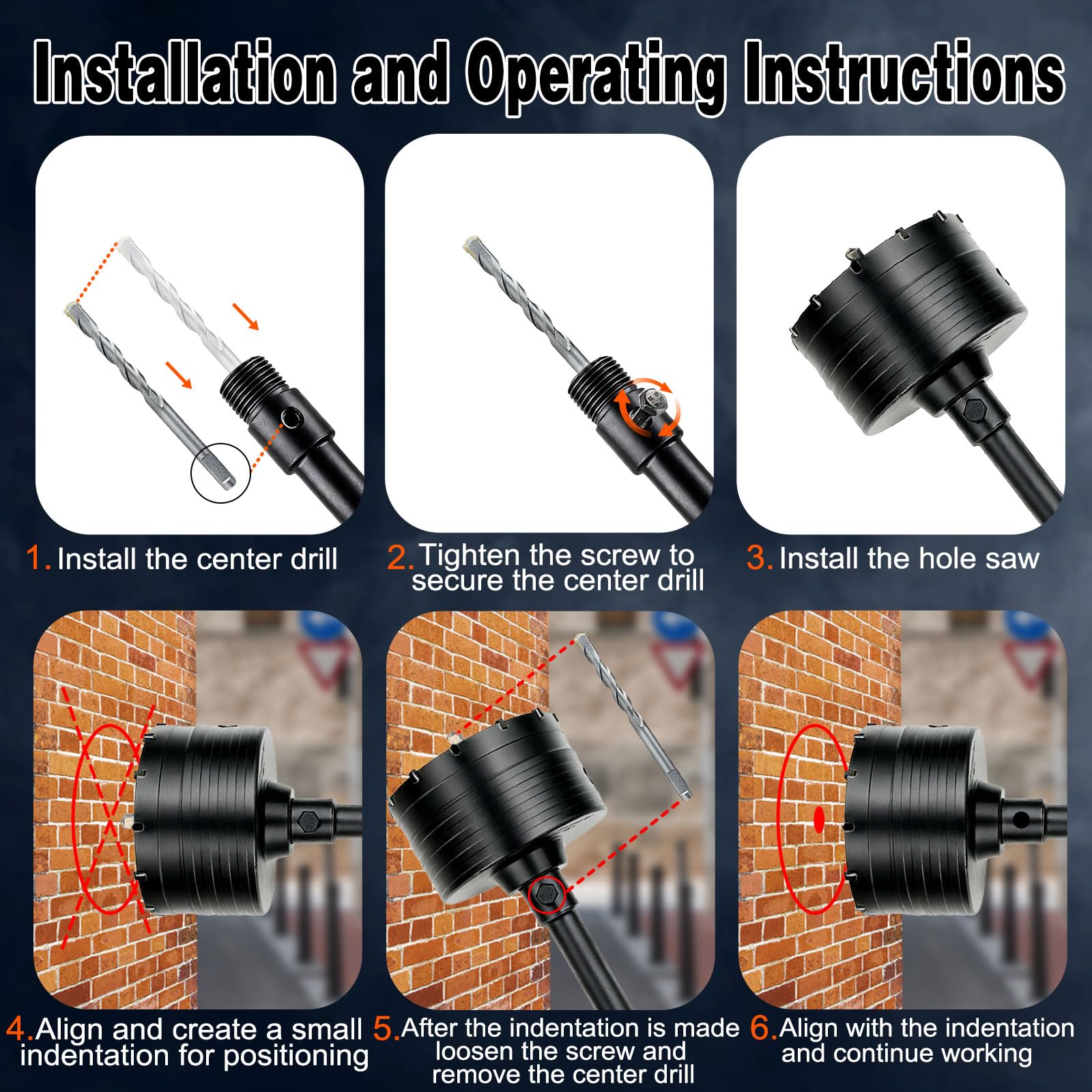 Black Hole Saw Kit for Concrete Brick Masonry with SDS Plus