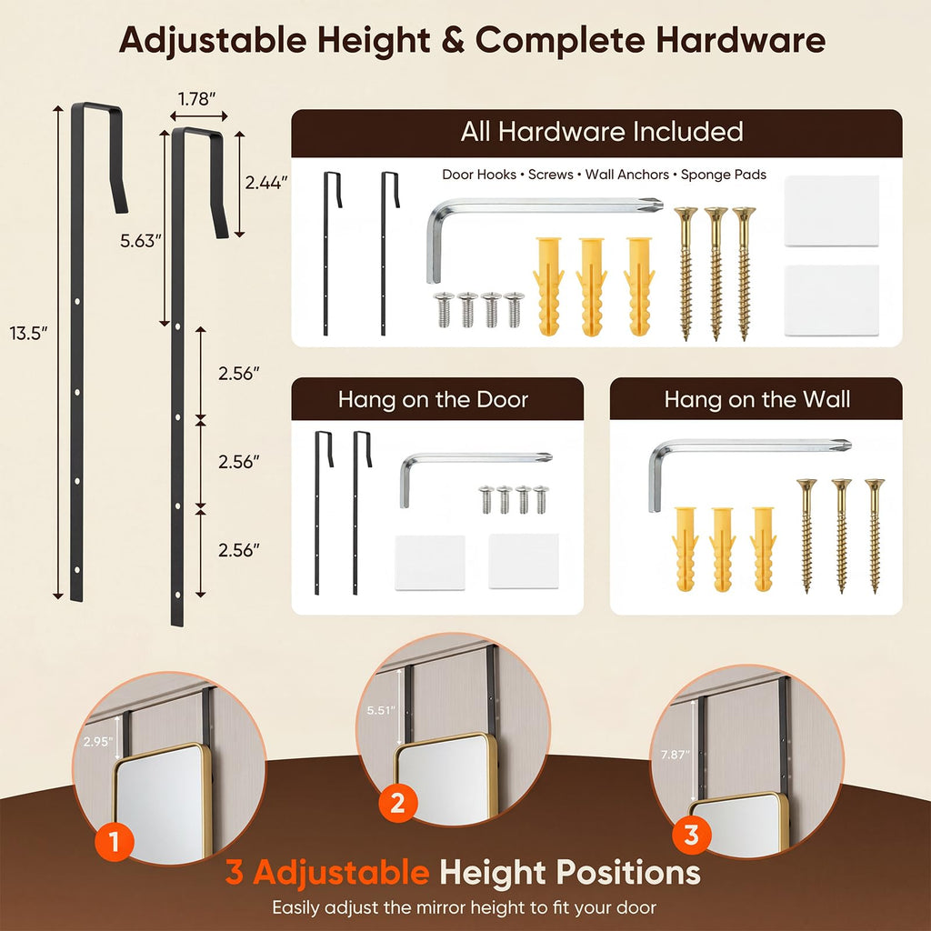 Gold 48x14 Rectangle Full Length Over the Door Mirror with Aluminum Frame