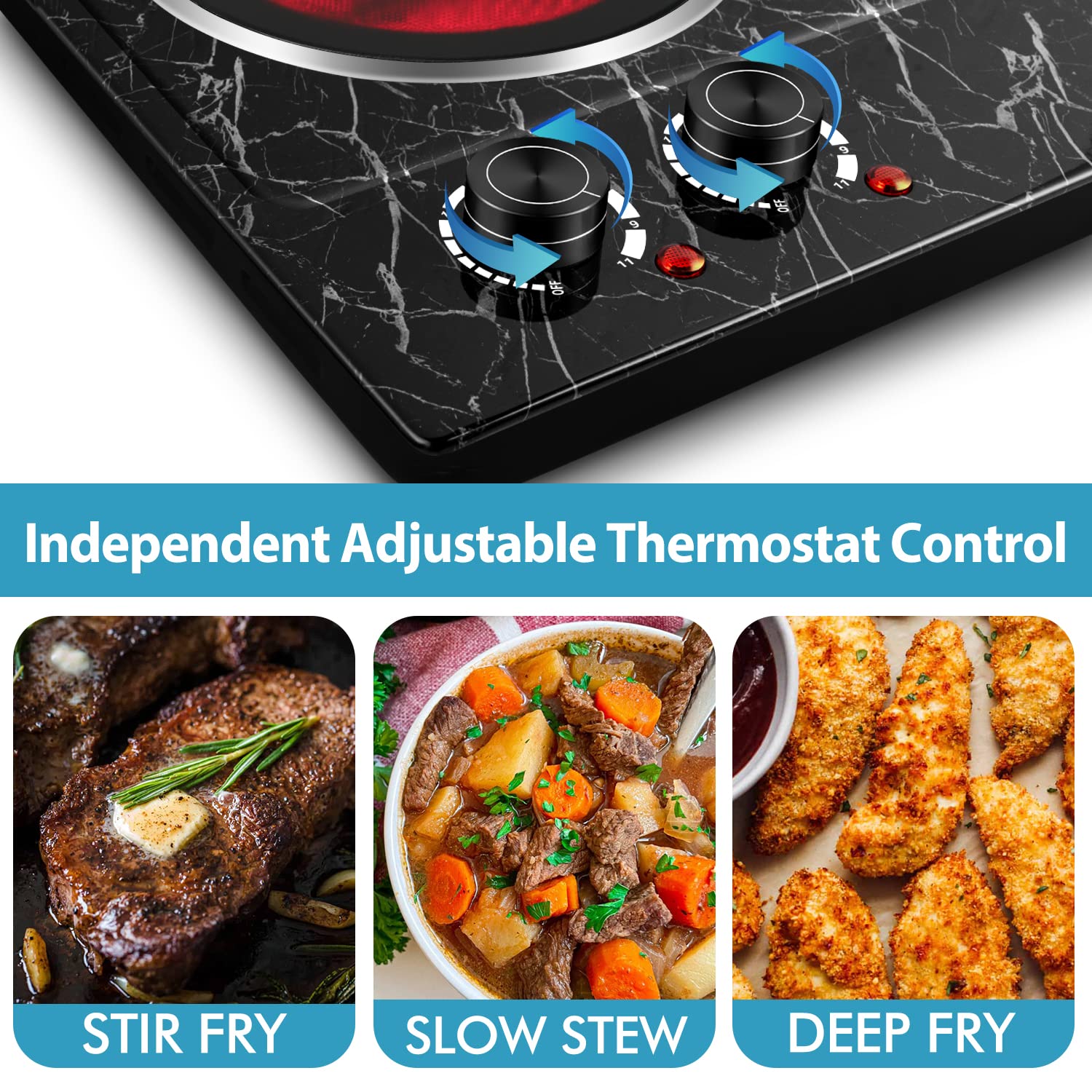 Double Burner Electric Hot Plate 1800W Infrared Countertop Stove Black Marble $56.25