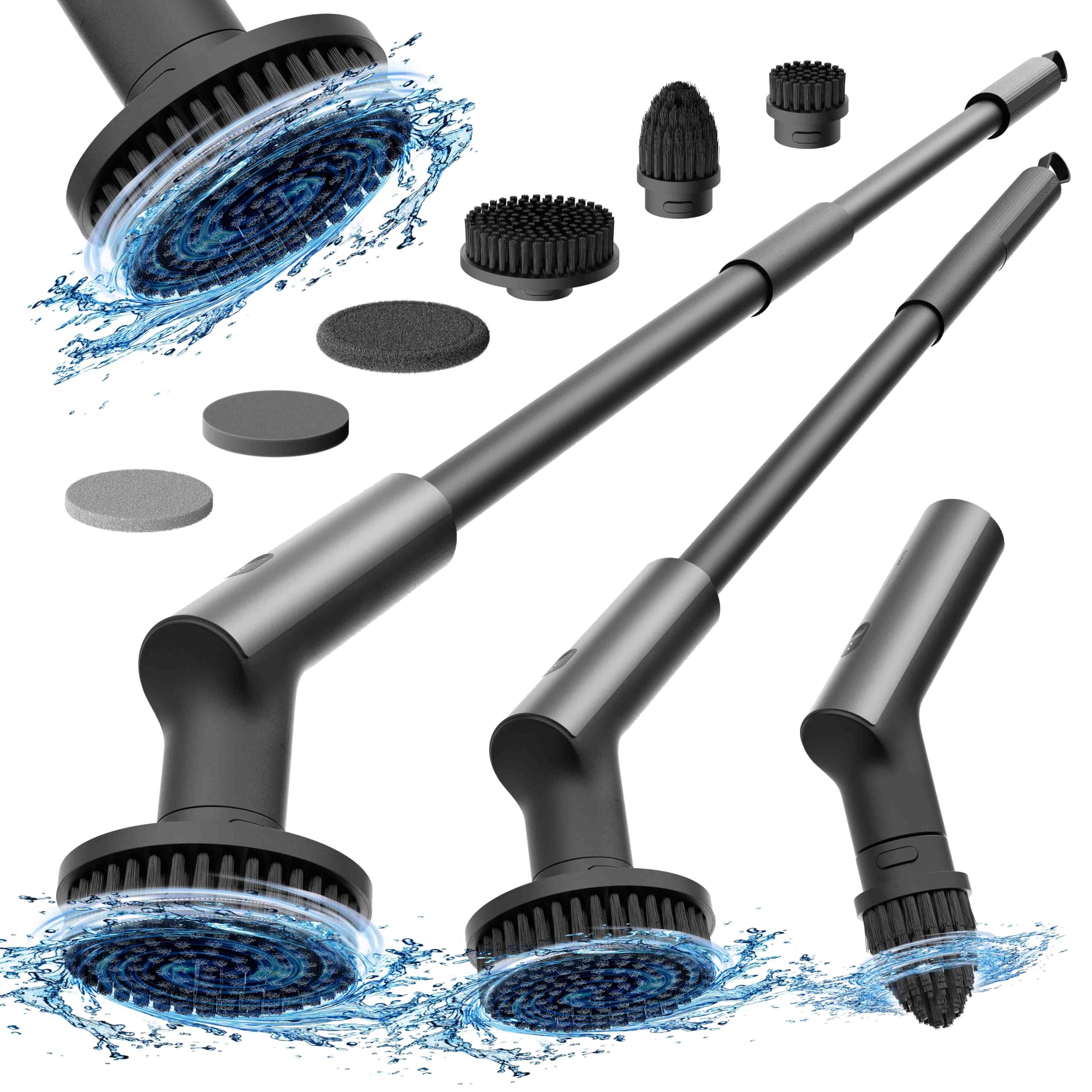 Cordless Electric Spin Scrubber IPX7 Waterproof Long Handle 6 Brush Heads Grey Black Retail $129.00