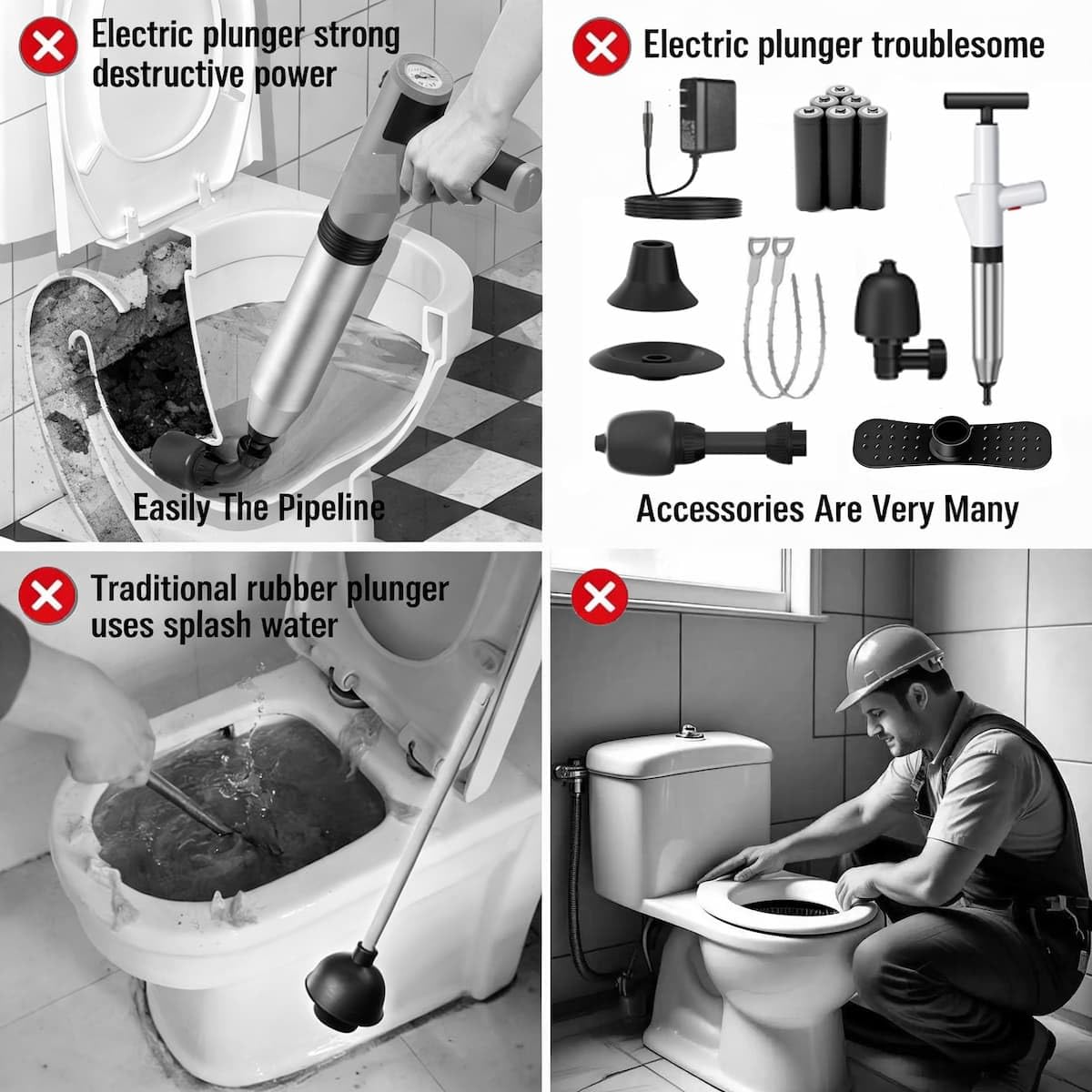 Manual Drain Unclogger  Plunger for 1.5-4.5 Pipes with Flexible Hose - Purple