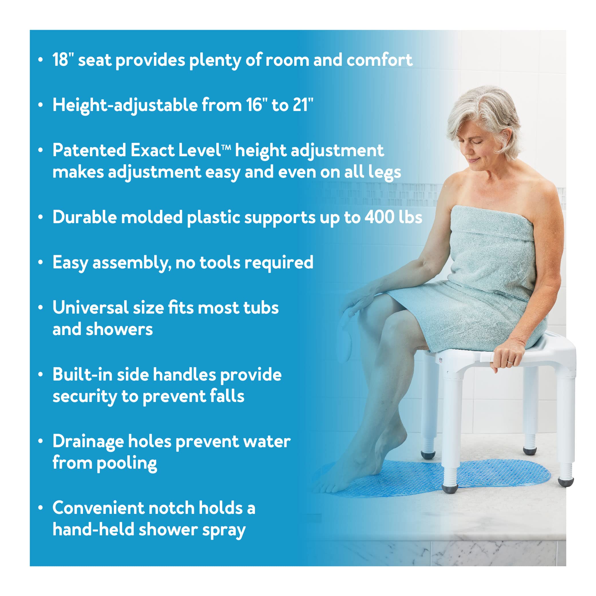 Adjustable Height Bath Shower Seat 400lb Capacity White