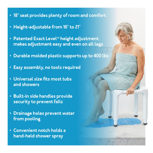 Adjustable Height Bath Shower Seat 400lb Capacity White
