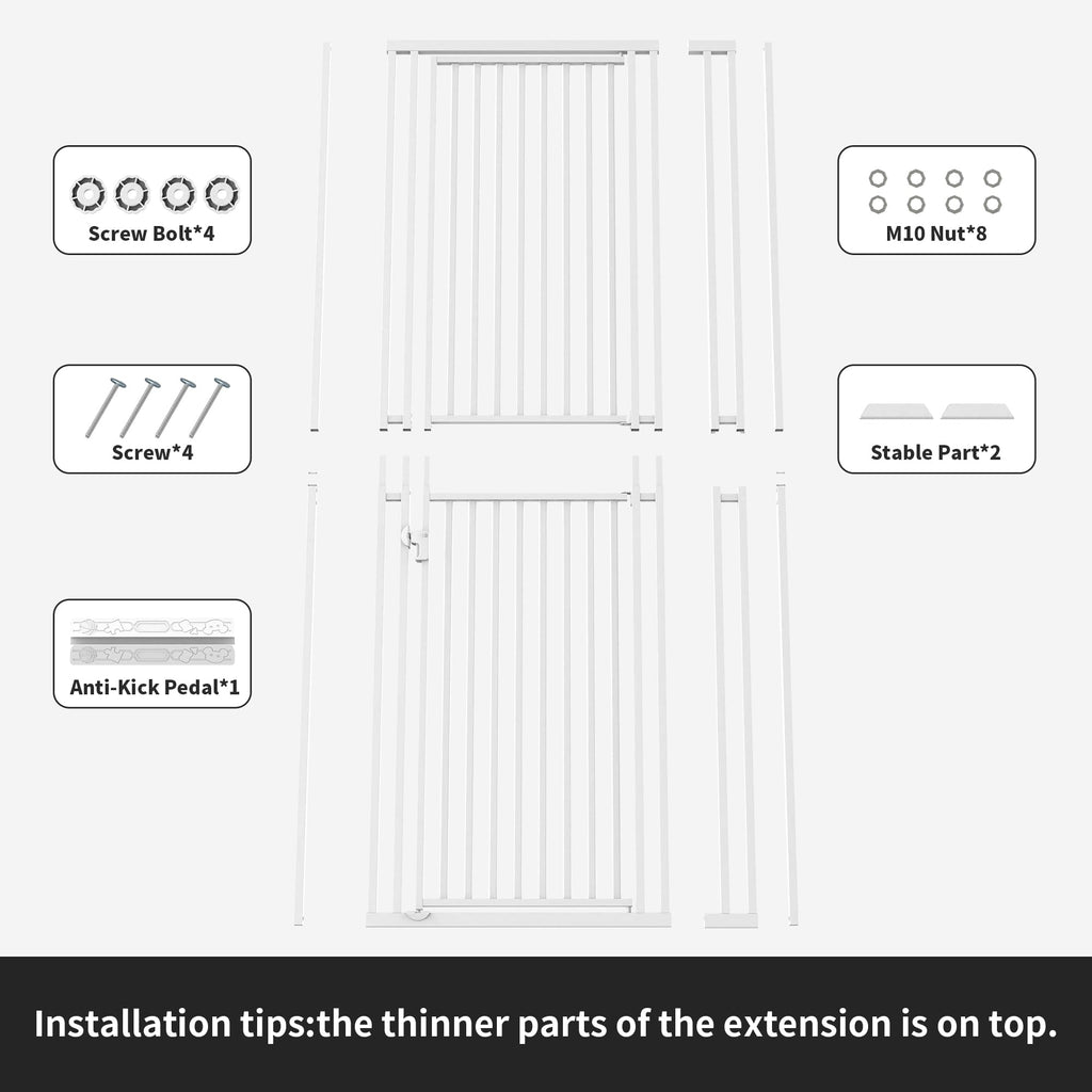 75 Extra Tall Cat Gate Adjustable 27.56-37.02 Wide Pressure Mount White